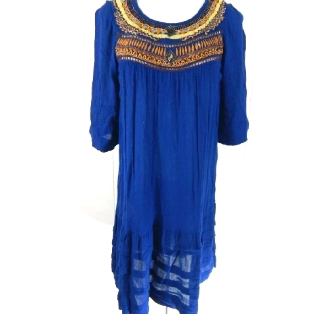 Free People Embroidered Beaded Gauze Shift Dress